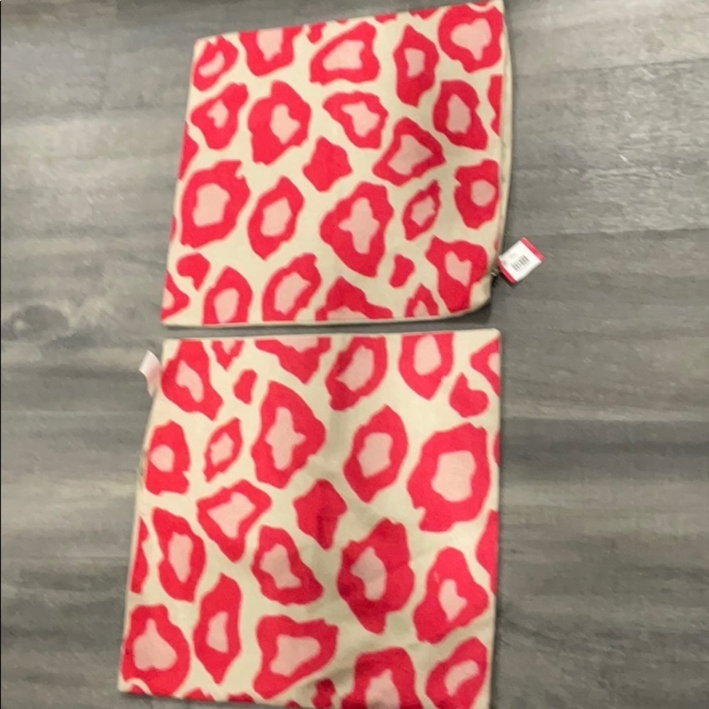 Natural Linen Pink Leopard Throw Pillow Cases (2)
